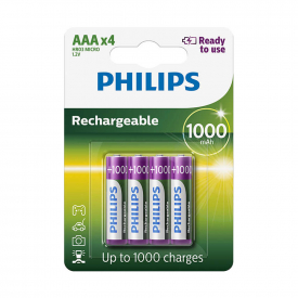 Philips AAA HR03 Pre charged Ready to Use NiMH Rechargeable Batteries 1000mAh – 4 Pack
