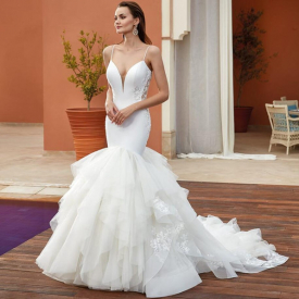 Eddy K 2021 Mermaid Wedding Dresses Tiered Skirts Lace Appliques Spaghetti Wedding Dress Custom Made Garden Robes De Mariée