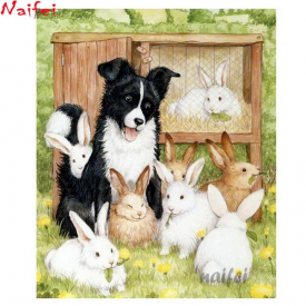 Diamond Painting Full Square/Round Vintage Farm Animals Border Collie Dog Embroidery DIY Mosaic Crafts