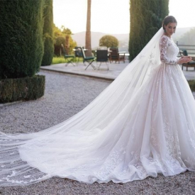 Modest 2021 New Lace Sleeve Wedding Es Arabic Muslim a Line Sheer Neck Appliqued Ruched Long Formal Bridal Gowns Custom Made CFVI