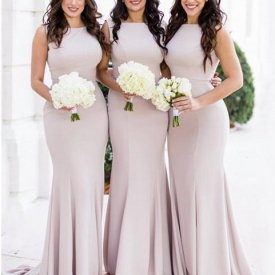 Cheap 2021 New Mermaid Long Bridesmaids Es Boat Neck Satin Formal Party Sleeveless Vestidos De Noiva 18Y5