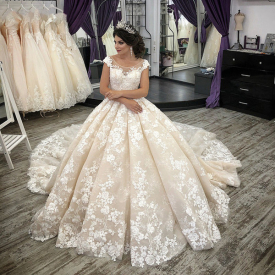 2021 New Arrival Champagne Dress Gowns Applications Sleeves Tampon Rentals Until You Return Bloated Princess Wedding Dresses 72AG