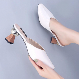 Slippers Patent Leather Woman Square Toe Footwear Fashion Female Slides Shoes Mules Unusual Heels Women Summer U24-45