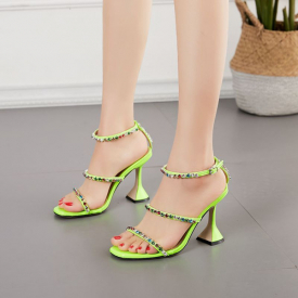 2021 New European and American-style Foreign Trade Colorful Strass Spectacles Lady High-heeled Sandals 42-size 9175