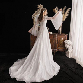 2021 New Flowers 3d Lace Light Mariee Bride Dressed Novia Robe Soiree CQ1R