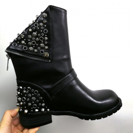 2021 Women's Genuine Size 22-28cm Long Rivet Heels Winter Snow Boots Short Shoes AD2B