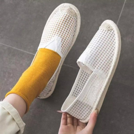 Summer Mesh Women Flat Shoes Slip On Loafers Linen Breathable Stripe Ballerina Shoes Casual White Espadrilles Zapatillas Mujer #IA1U