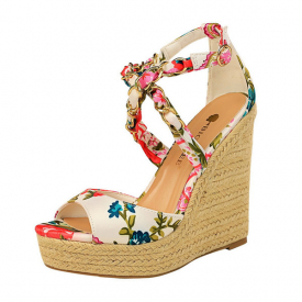 2021 New Women Will See Sandals in Floral Women's Cross Current Bohemia Heels High Fashion Brace Toe Open NAKK