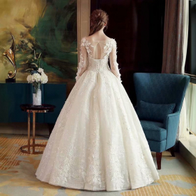 2021 New Dress Wedding Long Soiree Gown Bride for Robe Flower Three Quarters F8TU