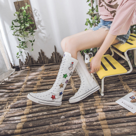 2021 New Sexy Thin Breathable Woman Canvas Long-fashion Black-white Classic Cartoon High-knee Boots Girls Dance Shoes MZ9G
