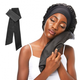 Greatremy Extra Long Silky Satin Hair Bonnet Double Layer Sleep Cap with Elastic Wide Band -Long Bonnet for Women Dreadlocks,Braids,Locs,Curly,Long HairSleeping