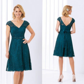 2021 Green Teal Mother Of The Bride Dresses Jasmine V Neck Short Knee Length Lace Formal Evening Prom Dress Wedding Party
