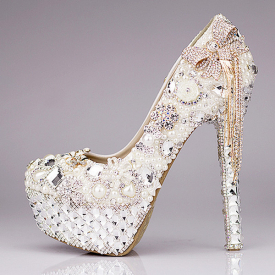 New 2021 Luxury Wedding Shoes Glitter Sequins Pearl Bow Formal Party Sparkling Single Diamond Bridal High Heel Shoes EM01432