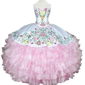 2017 New Sexy Pink Embroidery Ball Gown Quinceanera Dresses with Tiered Organza Plus Size Sweet 16 Dress Vestido Debutante Gowns BQ46