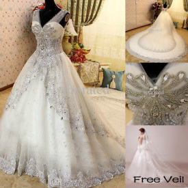 Luxury Crystal Zuhair Murad Wedding Dress Lace V Neck Sheer Strap Bridal Gowns Cathedral Train with Petticoat