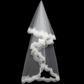 2020 Hot selling Wedding Veils Two Layers Appliques Lace Edge Gorgeous Elbow Length Cheap Bridal Veil