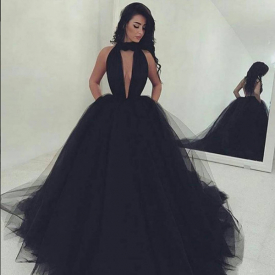 Sexy V-Neck Puffy Tulle Prom Dresses Halter Backless graduation dresses Prom Gowns Pageant Gowns Women Cocktail Evening Party Dresses