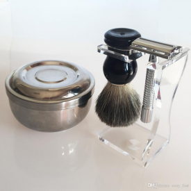 New Wet Black Badger Shaving Brush Metal Safty Razor Holder Stand Facial Plastic Soap Bowl Cleaning Men Christmas 12 Valentine Business Gift