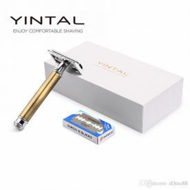 YINTAL Men's Shaving Blade Replaceable Bronze Style Brass Handle Double Edge Safety Razor 1 Razor 10 Blades 1 box