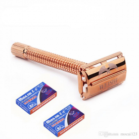 1 Razor 10 Razor Blades Men Shaving Manual Shaver Brass Butterfly Manual Safety Razor Long Non-slip Handle