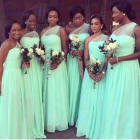 2020 Mint Green One Shoulder Bridesmaids Dresses Chiffon Long A-line Vintage Maid Honor Gowns Vestido Para Madrinha Floor length dress