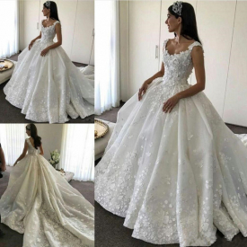 Elie Saab Ball Gown Wedding Dresses Lace 3D Appliques Sleeveless Bridal Gowns Puffy Skirt Backless Wedding Dress Vestidos De Novia