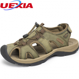 new 2017 leather toe protect shoes flat heels beach casual men sandals summer comfortable breathable outdoor sandalias plus size