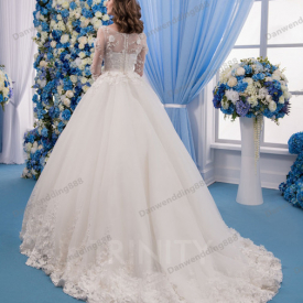 Elegant Ivory Tulle Scoop Sleeves Applique Ball Gown Wedding Dresses Bridal Pageant Dresses Wedding Attire Dresses Custom Size 2-16 ZW619241