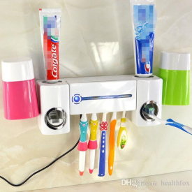 High Quality UV Toothbrush Cleaner Sanitizer Sterilizer Holder Automatic Toothpaste Dispenser Squeezer Device Box Oral Care With 2 Cup