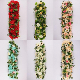 25*100 cm Elegant Artificial Flower Rows Wedding Centerpieces Road Cited Flower Table Runner Decoration Supplies Free Shipping