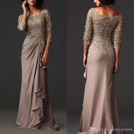 2018 Modest Evening Dresses Elegant Sheer Lace Mother of the Bride Groom Dresses Formal Arabic Party Gowns with Long Sleeves Floor Length