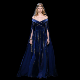 Elie Saab Royal Blue Plus Size Prom Dresses Long Off The Shoulder Evening Gowns With Sleeves A Line Flow Formal Dress