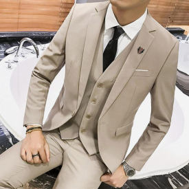 Khaki Man's Suits for Wedding Party Costume Three Piece Groom Tuxedos Jacket Pans Vest Notched Lapel Blazer Waistcoat