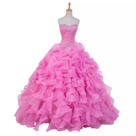 2018 New Pink Stock Quinceanera Dresses Plus Size Sweetheart Crystals Ruffles Organza Sweet 16 Party Evening Ball Gown Prom Dress Q54