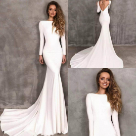 2019 Vintage Berta Mermaid Wedding Dresses Stretch Satin Long Sleeve Backless Bridal Gowns vestidos de novia Wedding Dress Custom Made