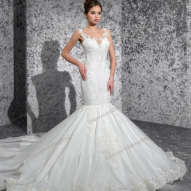 Charming White Tulle Scoop Applique Mermaid Wedding Dresses Bridal Pageant Dresses Wedding Attire Dresses Custom Size 2-16 ZW612167