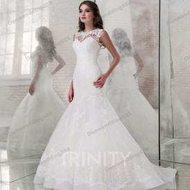 Grace Ivory Tulle Scoop Applique Mermaid Wedding Dresses Bridal Pageant Dresses Wedding Attire Dresses Custom Size 2-16 ZW713264