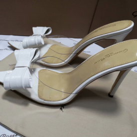 Gianvito Rossi White Sliver Black Bowtie Ladies Summer Mules Shoes High Heeled Female Dress Wedding Party PVC Sandals Slippers Women Zapatos