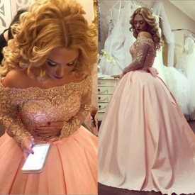 Off Shoulder Long Sleeve Prom Dresses 2020 Lace Beaded Ball Gown Prom Dress Formal Evening Party Gowns