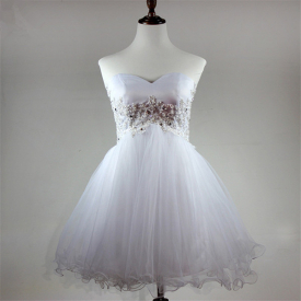 2018 Newest White Mini Appliques Crystal Ball Gown Homecoming Dress With Beading Lace-Up Tulle Graduation Prom Party Gown In Stock BH24