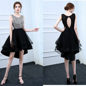 High-Low Short Prom Dresses 2021 Scoop Neck Sleeveless A Line Crystal Beaded Cocktail Formal Evening Gowns Homecoming Dress