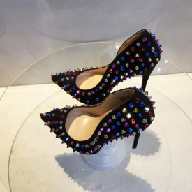 2018 brand shoes women pumps high heel rivet pointed toe fine heel lady wedding shoes bottom for the red fashion party +logo+box