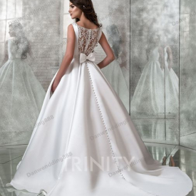 Beauty White Satin Scoop Applique Beads A-Line Wedding Dresses Bridal Pageant Dresses Wedding Attire Dresses Custom Size 2-16 ZW611136