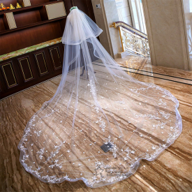 Beauty White 4 Meters Long Tulle Stars Applique Bridal Veils Bridal Headwear Bridal Wraps Wedding Accessories F714126