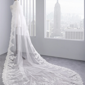 2018 New High Quality Long White Ivory Wedding Veil Appliques Lace Beaded Bridal Veils Bride Wedding Accessories For Wedding Dresses QC1210
