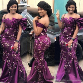 Plus Size Purple Prom Dresses Sexy Off The Shoulder Colorful Appliques Evening Gowns Aso Ebi Style Formal Party Dress Custom Made