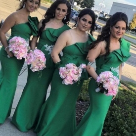 One Shoulder Bridesmaid Dresses Sheer Mesh Floor Length Wedding Guest Party Dresses Plus Size Cheap Maid Of Honor Dress A68