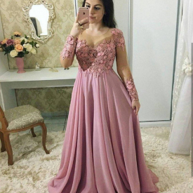 Plus Size A Line Chiffon Long Sleeve Dresses Evening Wear Zuhair Murad Evening Gowns Sleeves vestidos de fiesta Prom Dress