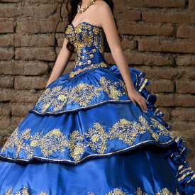 Quinceanera Dresses Blue Ball Gown Sweetheart Ruffle Prom Dress Charro Sweet 16 Dress Puffy Traditional Quinceanera Mexican