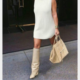 Best-selling Belt Buckle Wedge Boots Women Sexy Pointed Toe Lock Fold Knee High Boots Height Increasing Boots size 35-42